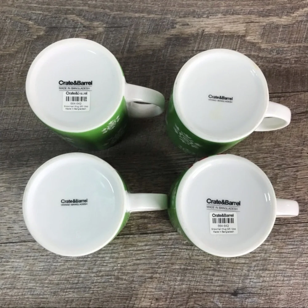 Crate‎ & Barrel snowman mugs Set of 4 Christmas coffee cups holidays